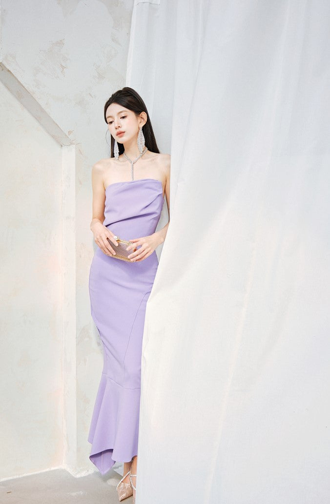 DOLLY Luxury Light Purple body con Taro Tube Top Fishtail Dress-ALERO