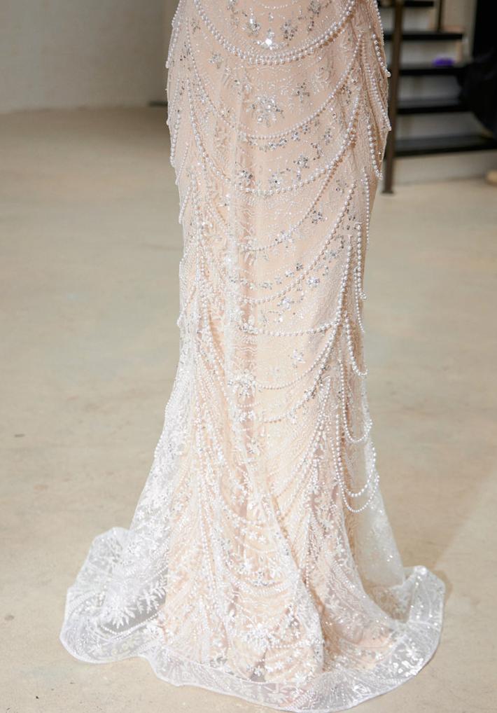 DOLLY Luxury Off White Retro Beaded Tube Top Sequin Long Wedding Dress-MARKU