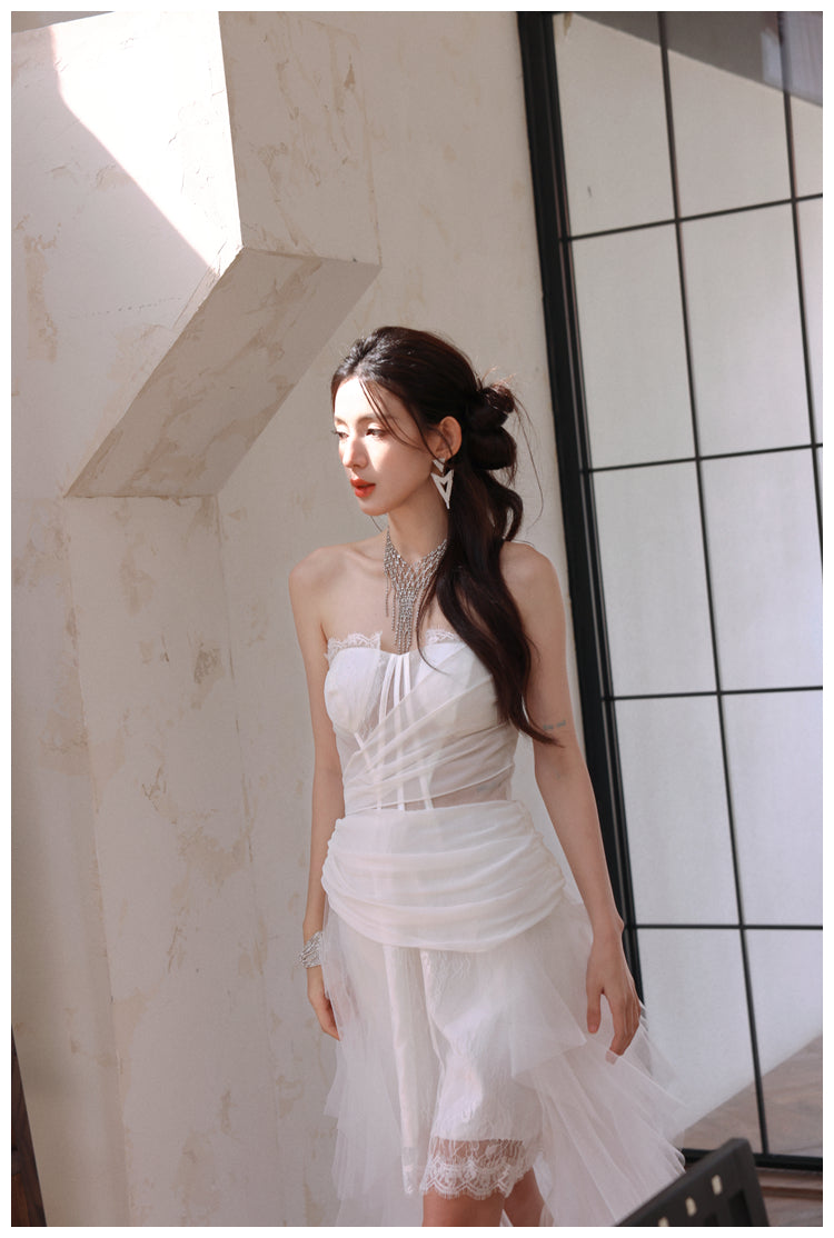 DOLLY Elegant White Two Piece Bandeau Wedding Dress-MUNA