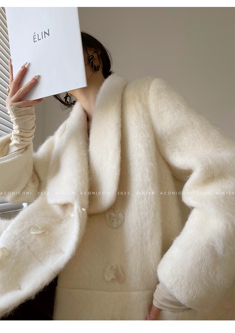 Aconiconi|Thick korean white winter Long Wool Coat - Ting Tea