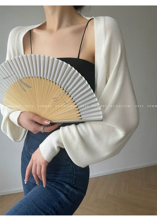 )Aconiconi Elegant Bat Style Long Sleeve Chic Versatile Cardigan-Jessica (vvv)