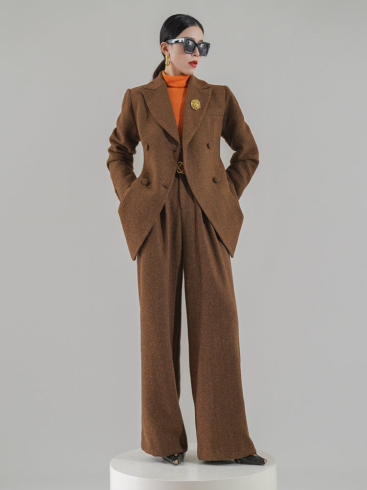Huanzi worsted wool high-end vintage British women's autumn winter blazer - Tiwe