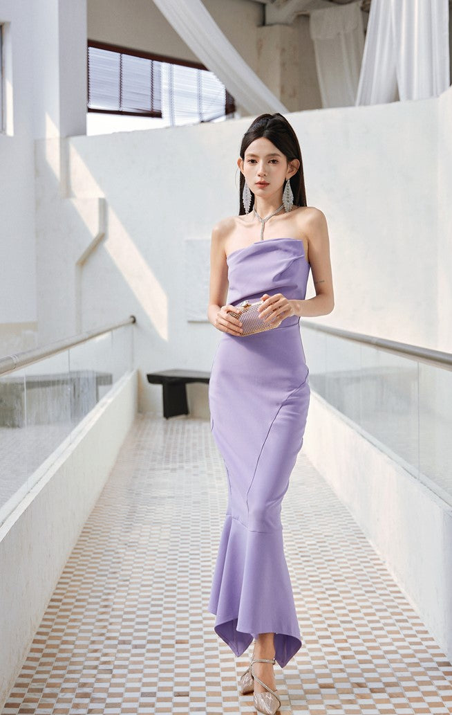 DOLLY Luxury Light Purple body con Taro Tube Top Fishtail Dress-ALERO