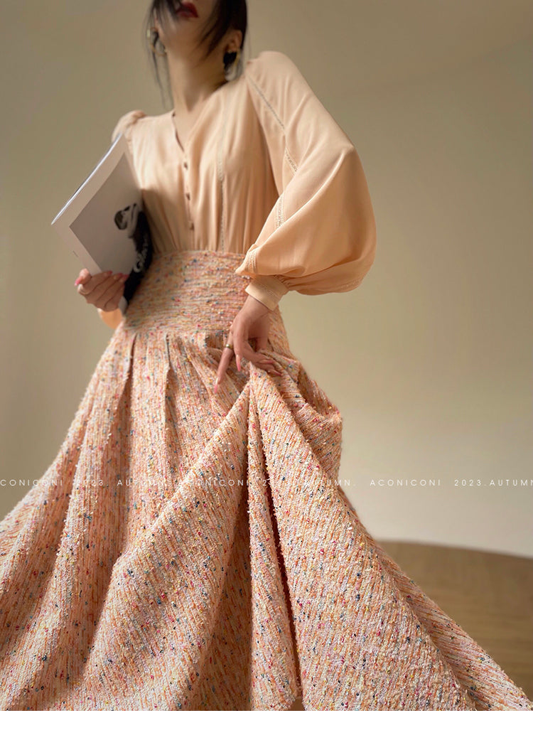 Aconiconi| Tweed, high-end vest, shirt,, high-waisted skirt - Anabelle