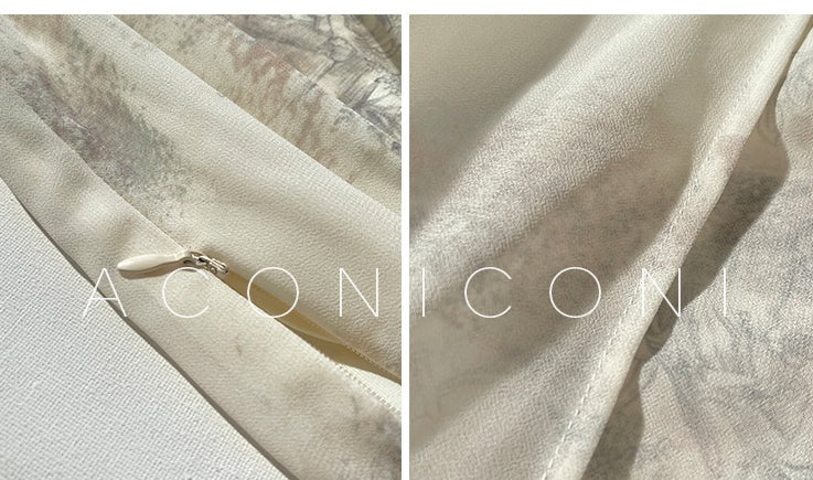 Aconiconi French puff short-sleeved shirt, tank layered printed skirt -  Kono's love letter