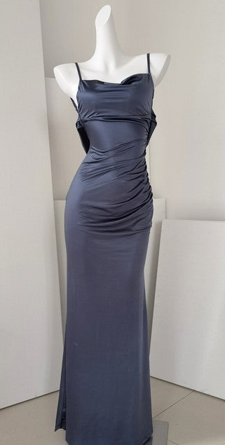 DOLLY Luxury Backless Suspender Satin Slim Fit Long Dinner Dress-MOLLY