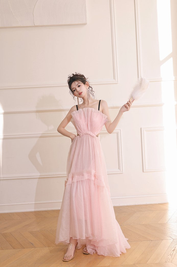 DOLLY Luxury Sleeveless Backless Strap Handmade Pleated Party Dress-GINA