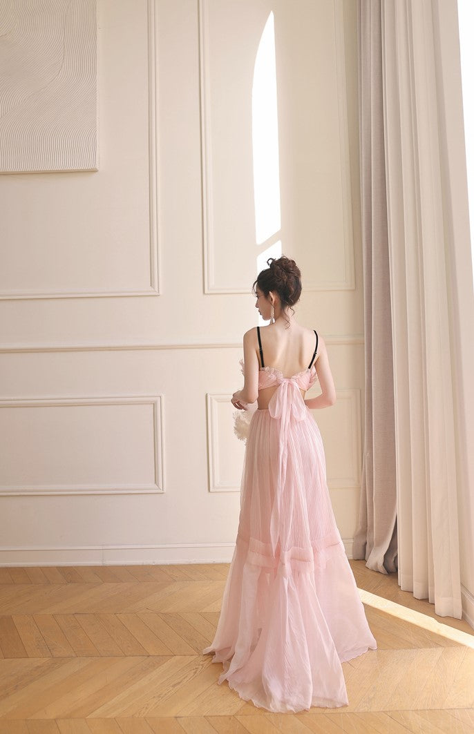 DOLLY Luxury Sleeveless Backless Strap Handmade Pleated Party Dress-GINA