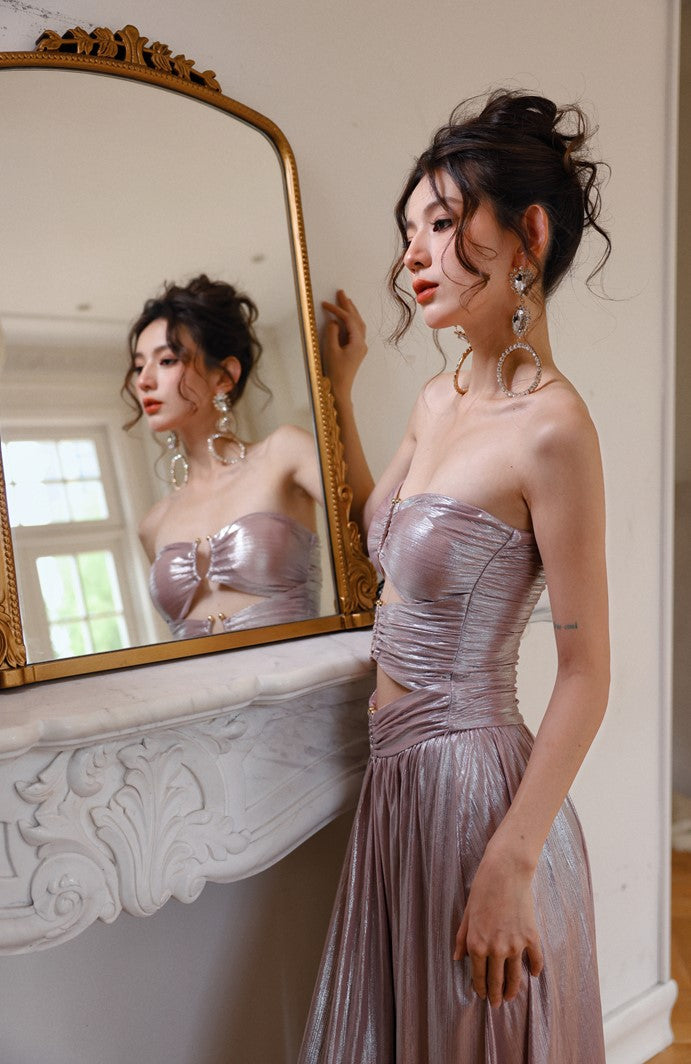 DOLLY Luxury Sleeveless Skin Revealing Tube Top Hollow Birthday Dress-MIA