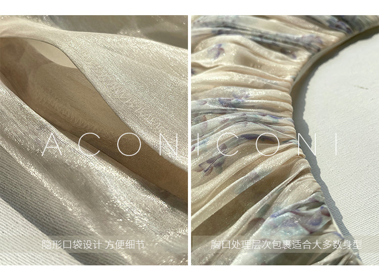 Aconiconi| Slip Off-the-Shoulder Top Skirt - Flower fairy