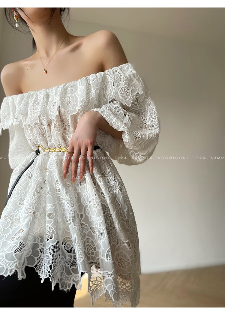 Aconiconi Heavy ruffled lace skirt top - Begonia