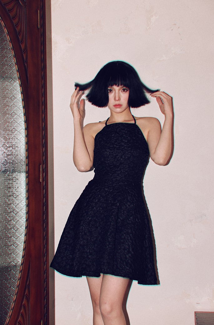 DOLLY Luxury Black Bow Halter Neck Backless High Waist Short Birthday Dress-Crystal