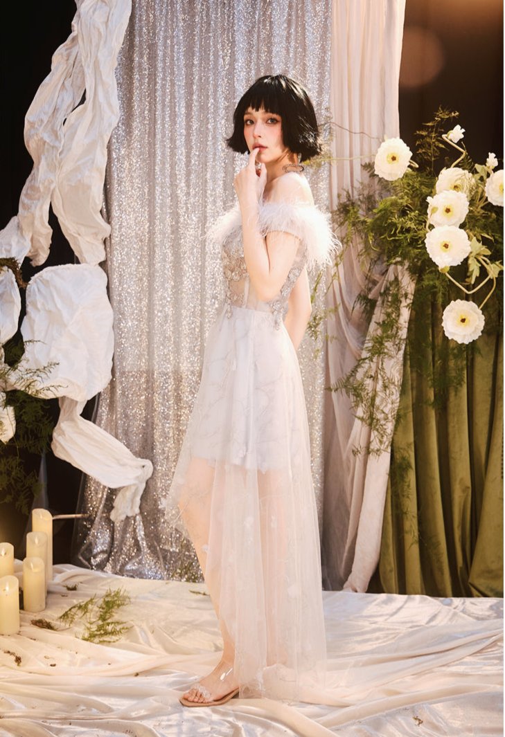 DOLLY High End Sleeveless Sequin Beaded High Waist Tutu Dinner Dress-MAGGIE
