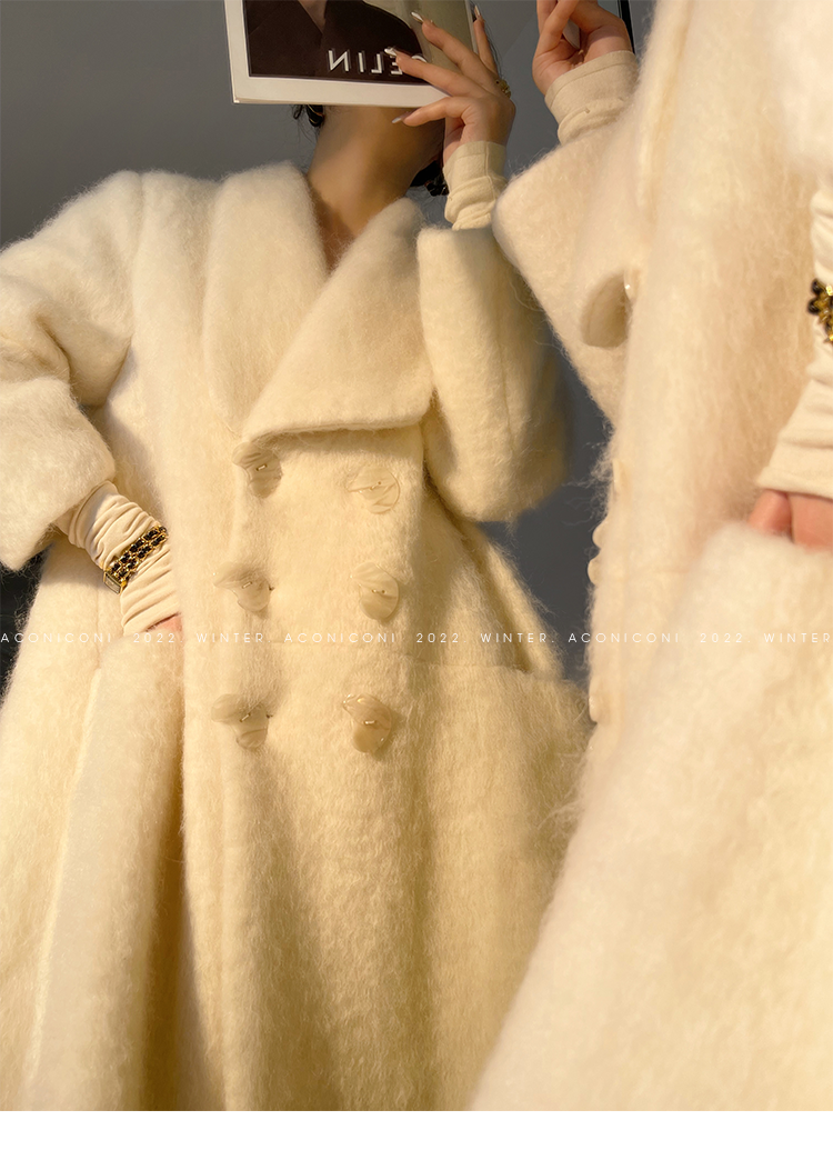 Aconiconi|Thick korean white winter Long Wool Coat - Ting Tea