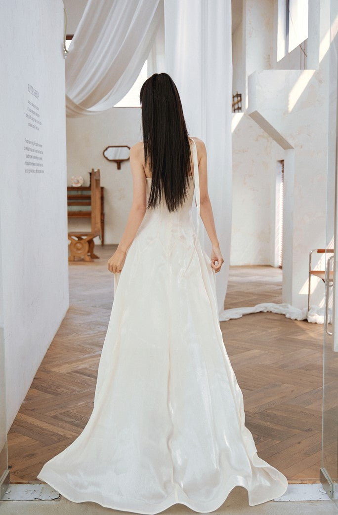 DOLLY High End Cream Sleeveless satin slip flow Wedding Dress-SONNI