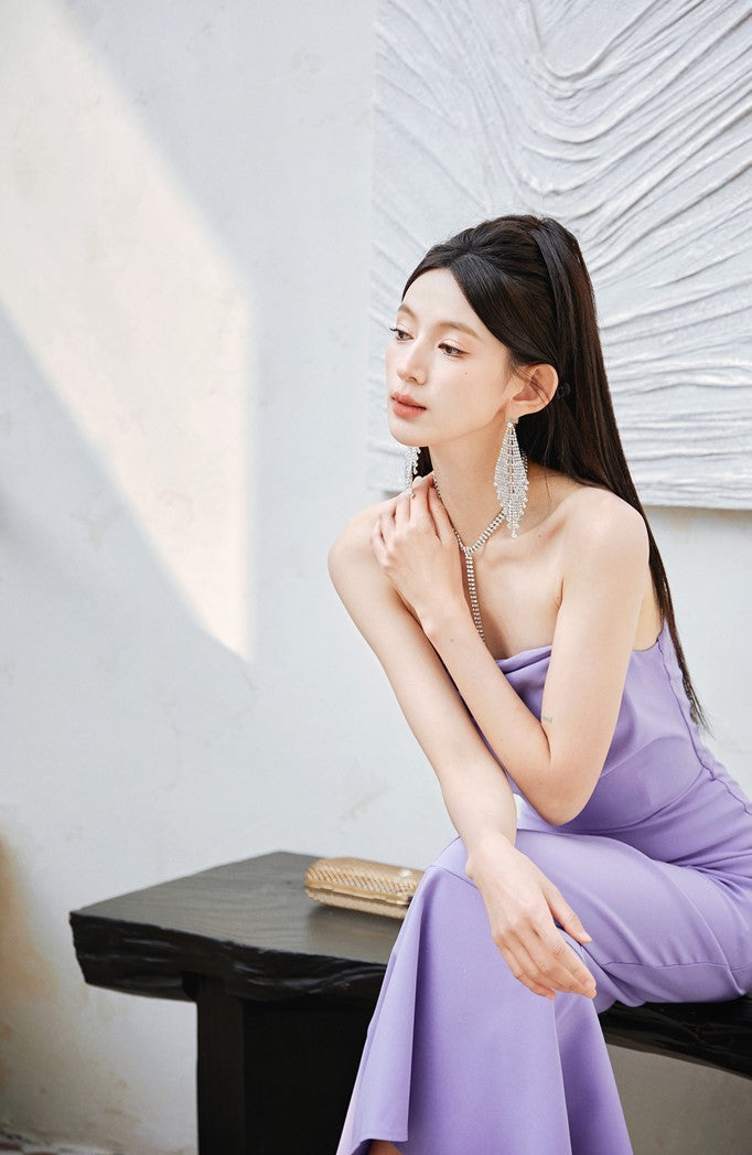DOLLY Luxury Light Purple body con Taro Tube Top Fishtail Dress-ALERO