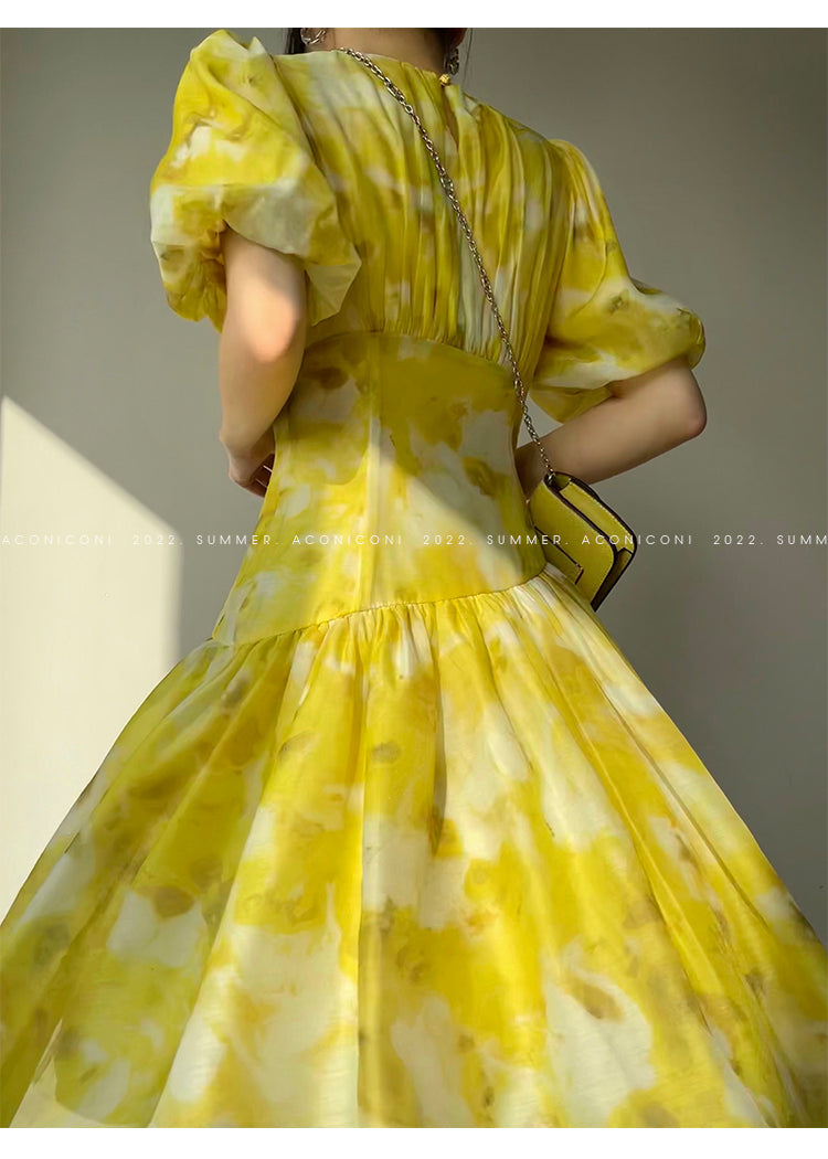 Aconiconi|Lemon yellow high end summer dress- desire