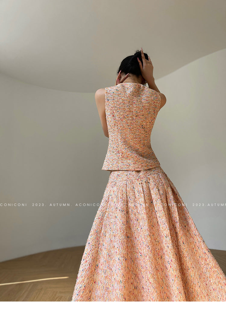 Aconiconi| Tweed, high-end vest, shirt,, high-waisted skirt - Anabelle