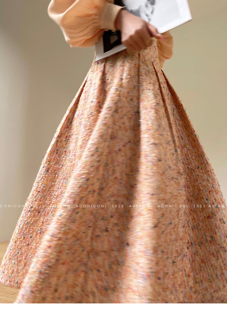 Aconiconi| Tweed, high-end vest, shirt,, high-waisted skirt - Anabelle