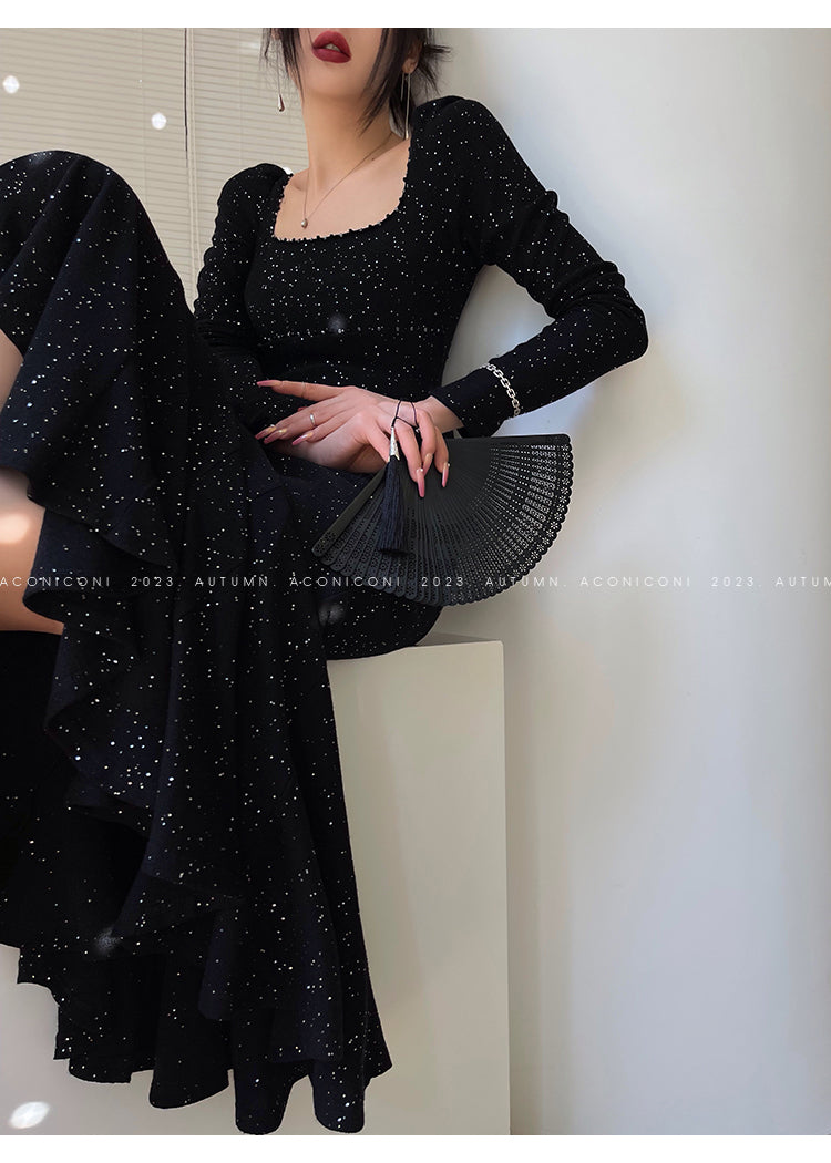 Aconiconi| Mermaid minimal sequin knitted sweater dress - Cace