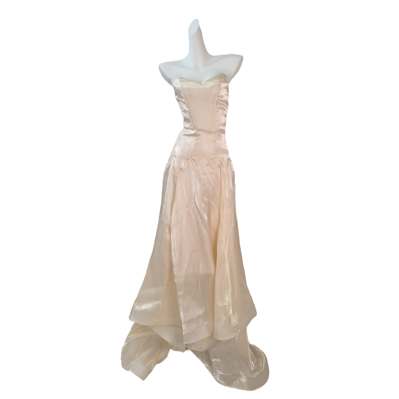 DOLLY High End Cream Sleeveless satin slip flow Wedding Dress-SONNI