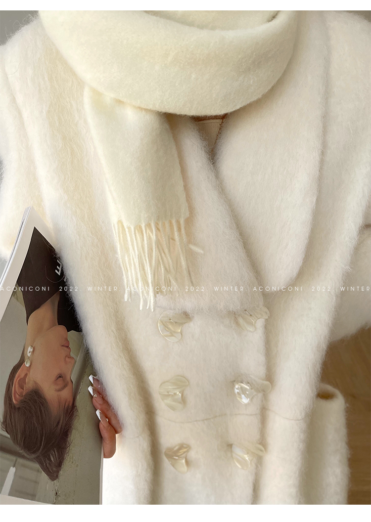 Aconiconi|Thick korean white winter Long Wool Coat - Ting Tea