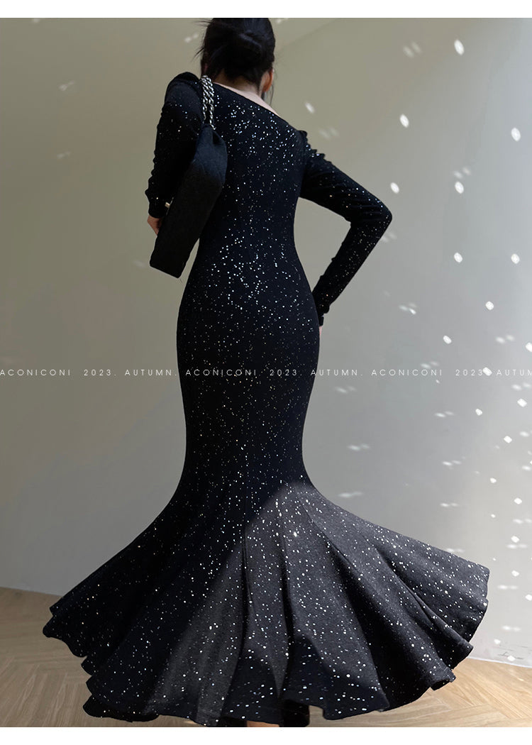 Aconiconi| Mermaid minimal sequin knitted sweater dress - Cace