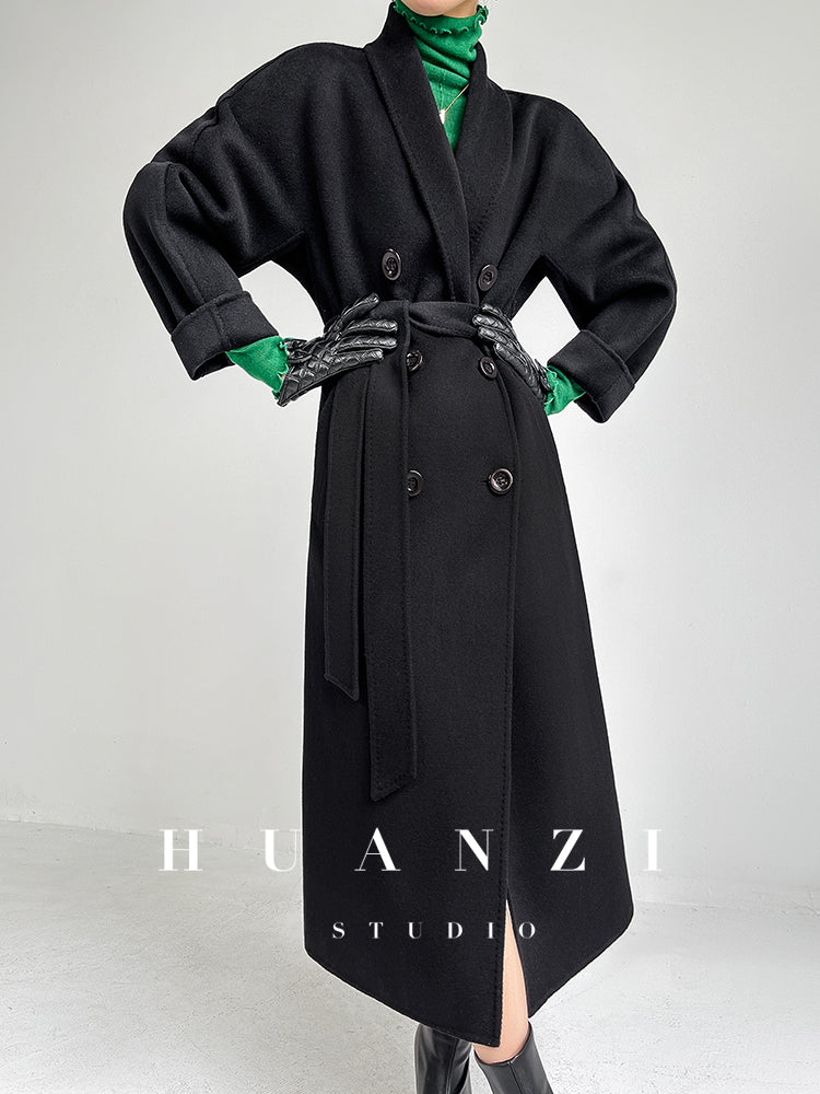 Huanzi high-end double-sided cashmere wool tweed blazer coat - Vellor
