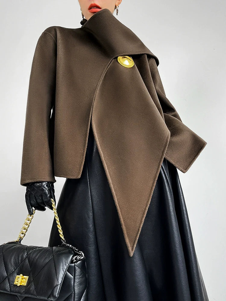 Huanzi wool tweed autumn winter short cashmere double-sided coat - Talfy