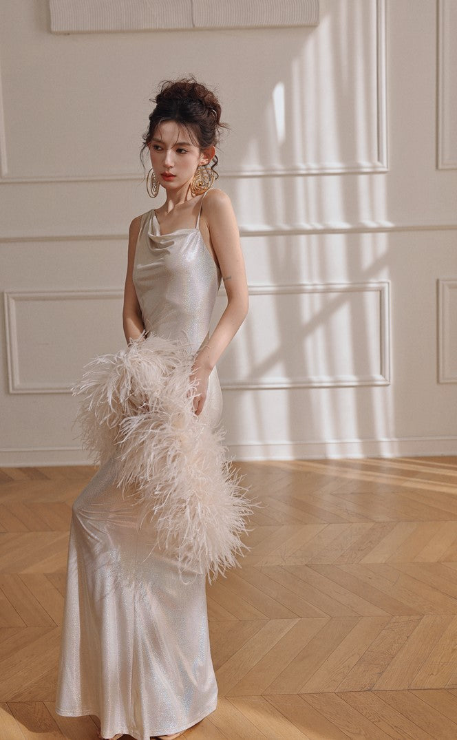 DOLLY Luxury Sliver Sleeveless Glitter Slim Fit Long Banquet Dress-SWATTIE