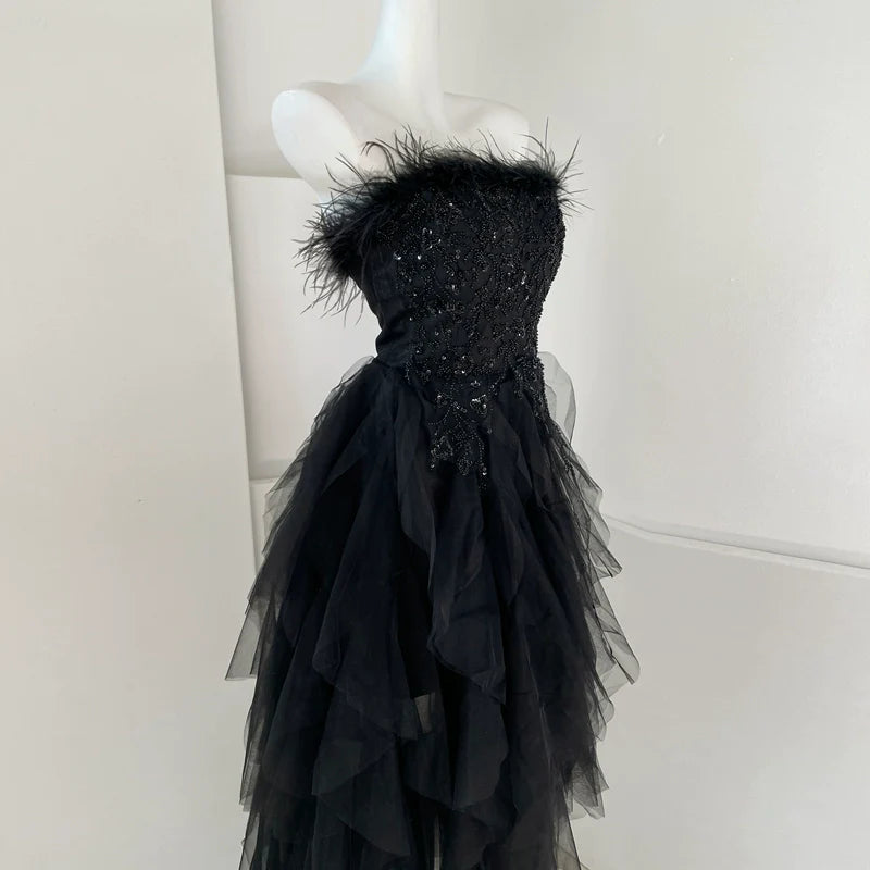 DOLLY Elegant White French Style Feather Chest Wrap Wedding Dress-MARIA (V)