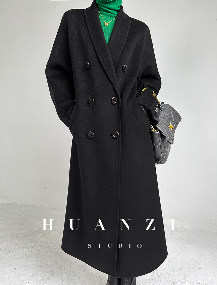 Huanzi high-end double-sided cashmere wool tweed blazer coat - Vellor