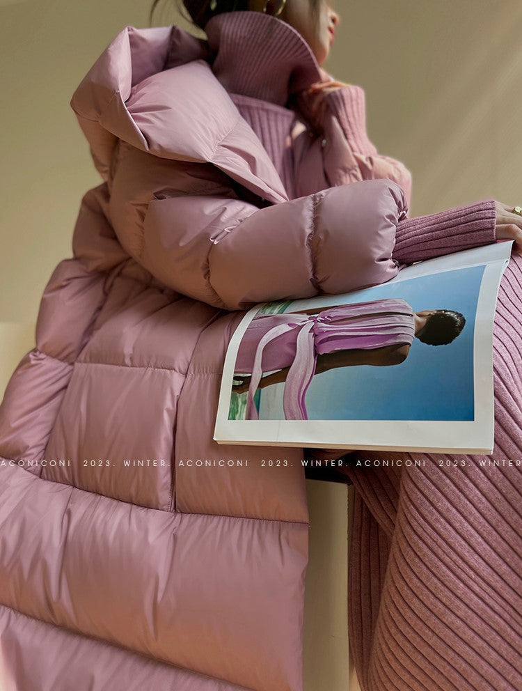 Aconiconi Luxury Purple Duck Down Hooded Loose Thick Warm Winter Coat- Dreamberry Cheese