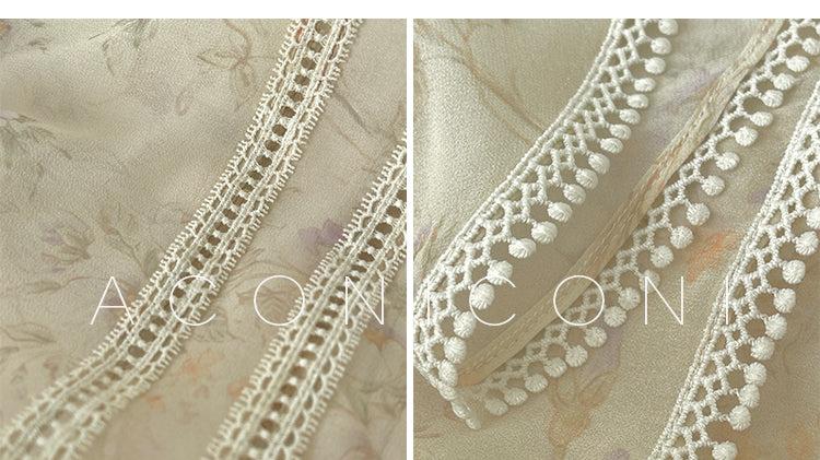 Aconiconi Elegant V-Neck Palace Sleeve Short layered  Dress-Lanshan Qimeng