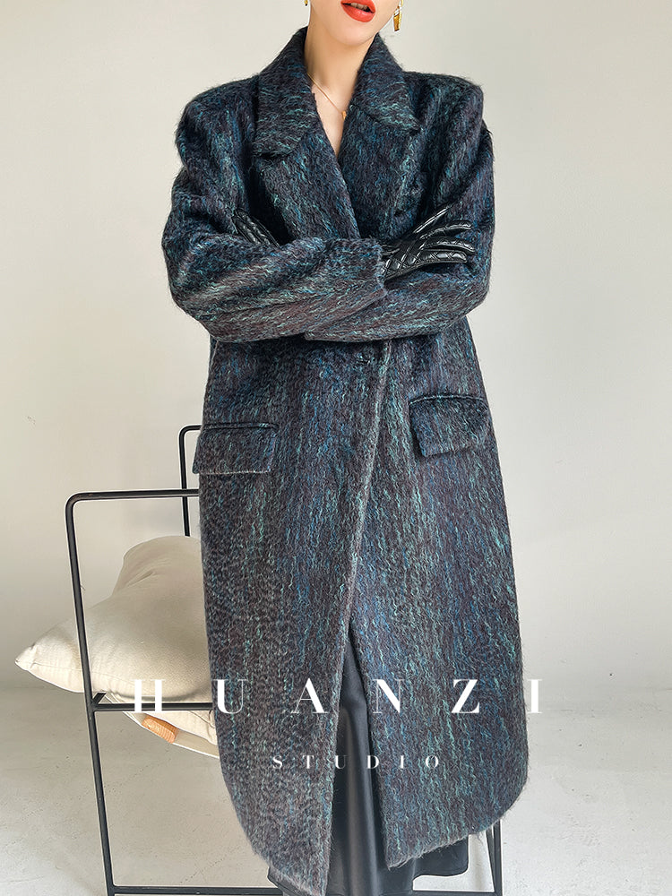 Huanzi custom dyed couture mohair water ripple wool cautumn and winter coat - Kendu