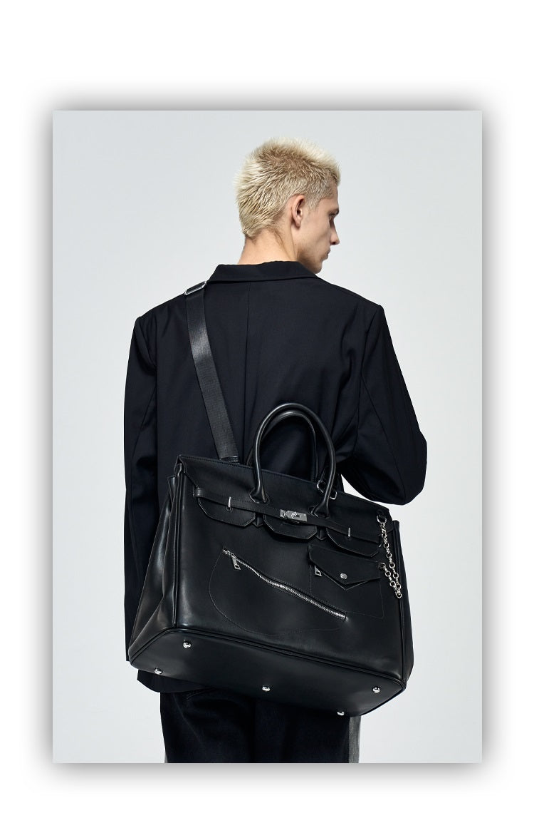 Birkin inspired handmade PU Leather Black tote buckle men/women's weekender travel overnight weekend handbag