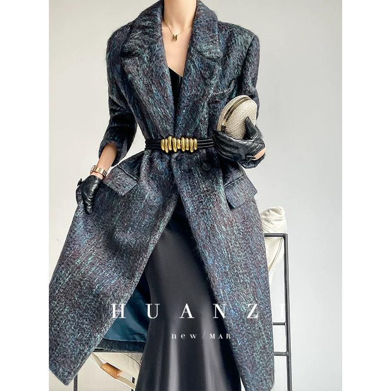 Huanzi custom dyed couture mohair water ripple wool cautumn and winter coat - Kendu