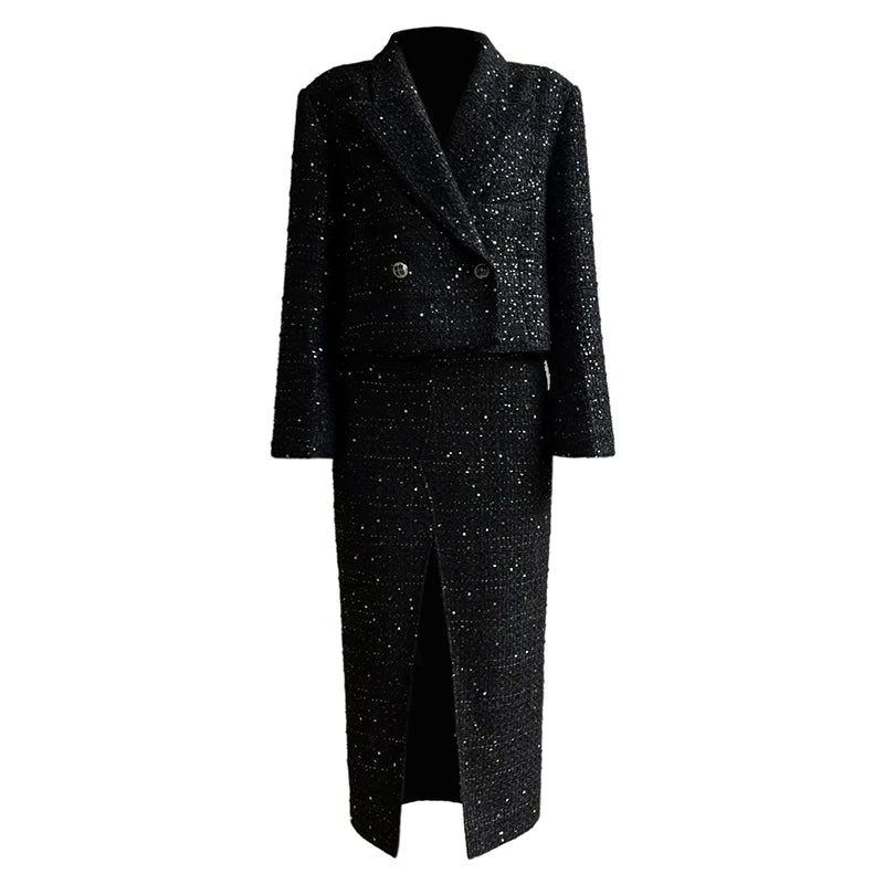 Aconiconi Tweed Sequins Fragrance Dress Skirt Loose Blazer Skirt