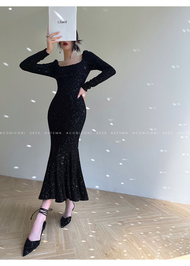 Aconiconi| Mermaid minimal sequin knitted sweater dress - Cace