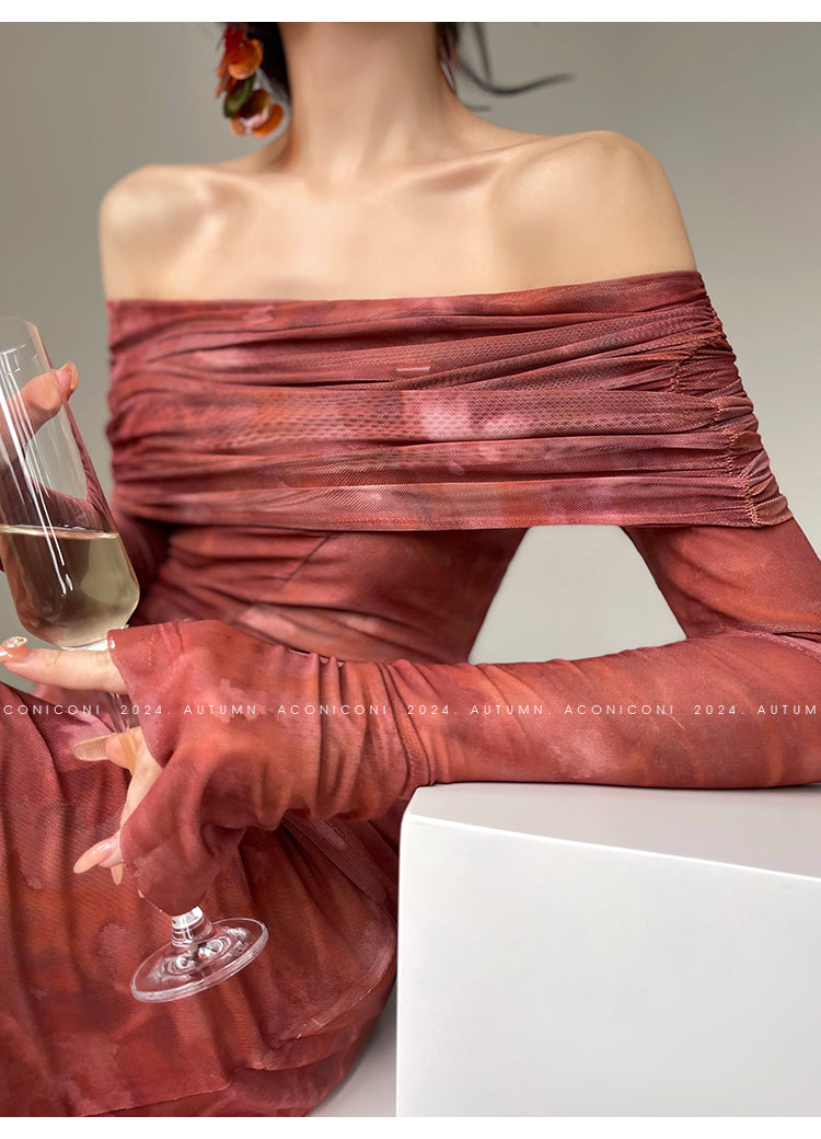 Aconiconi Luxury maxi fish Skirt Off shoulder top - Amber Sweet Tea