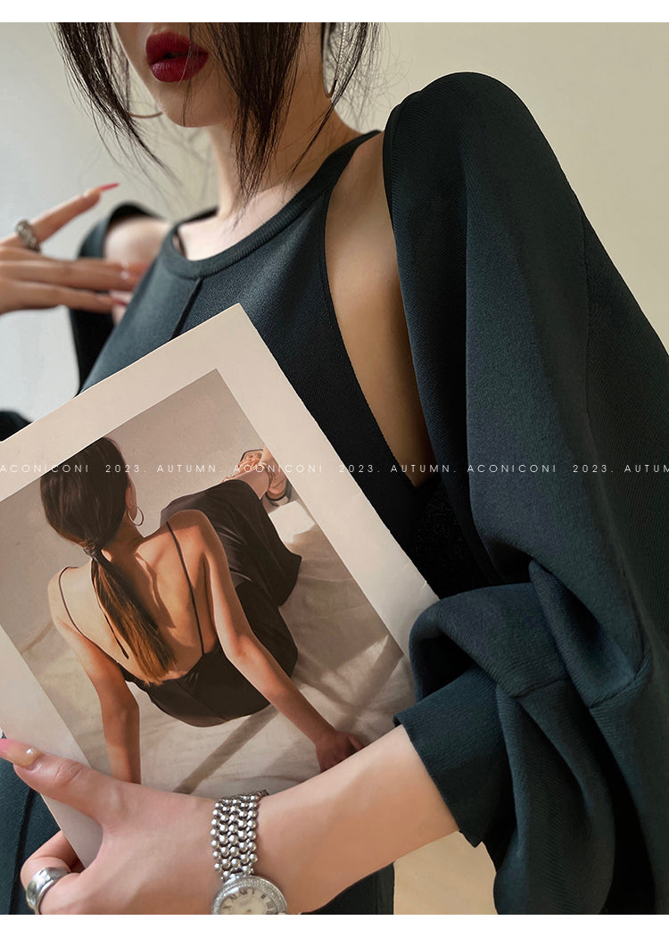 Aconiconi| Knitted dress suit + classic shawl versatile cardigan - Paris