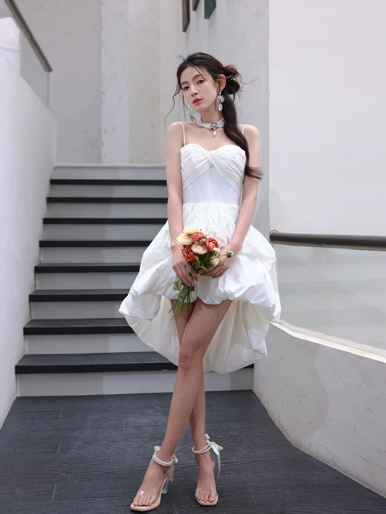DOLLY Luxury White Sleeveless Short Puffy Chic Birthday Dress-YOYO