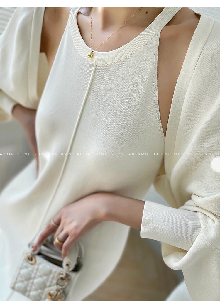 Aconiconi| Knitted dress suit + classic shawl versatile cardigan - Paris