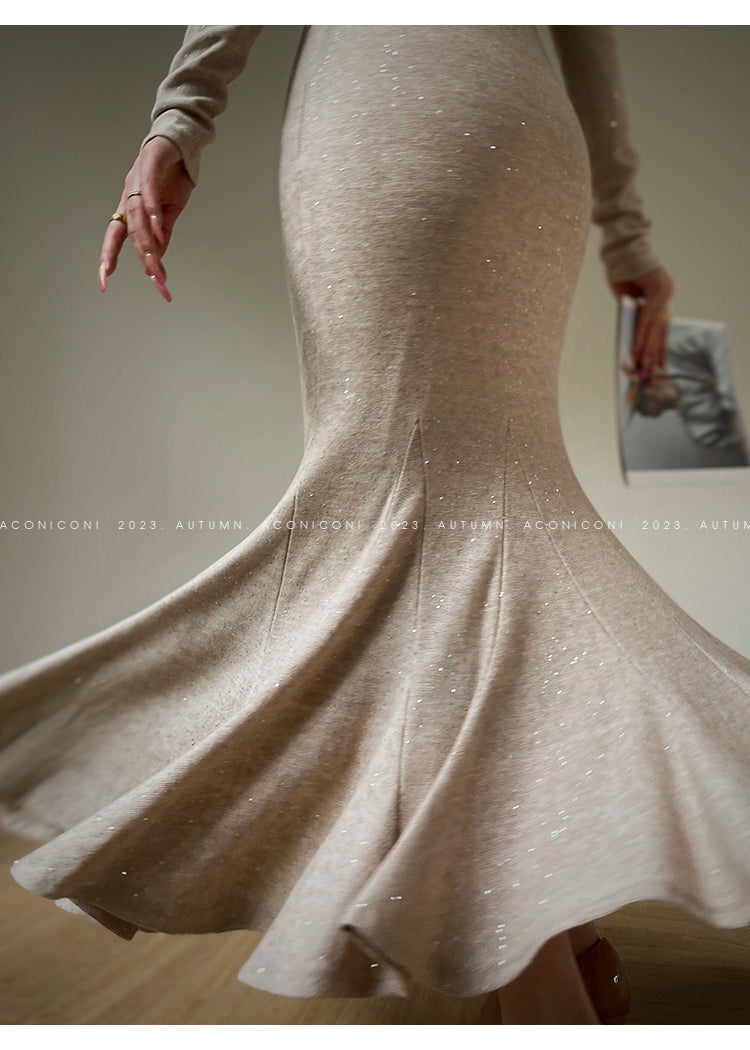 Aconiconi| Mermaid minimal sequin knitted sweater dress - Cace