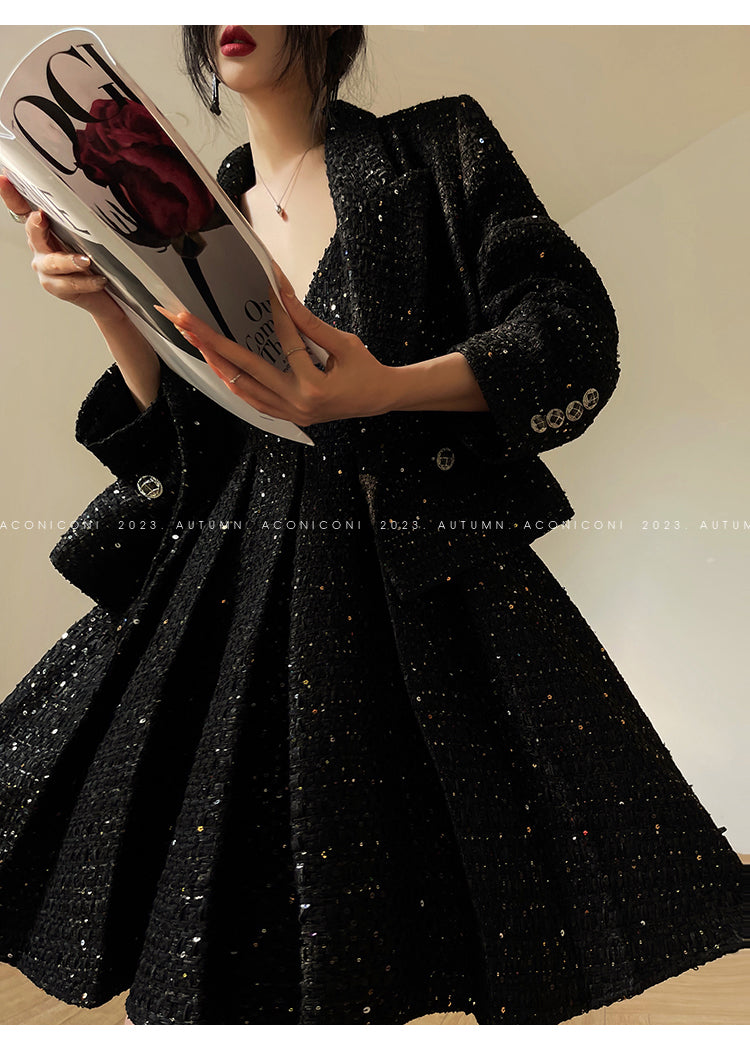 Aconiconi Tweed Sequins Fragrance Dress Skirt Loose Blazer Skirt
