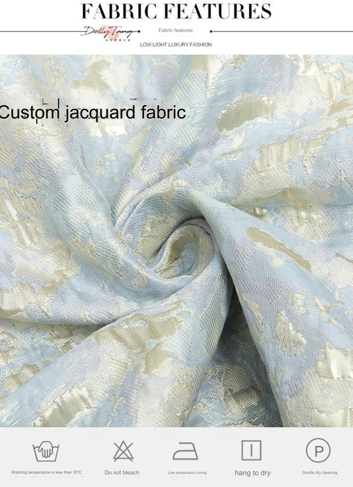 DOLLY Elegant Light Blue French High Waist Long A-Line jacquard Dress- Piere