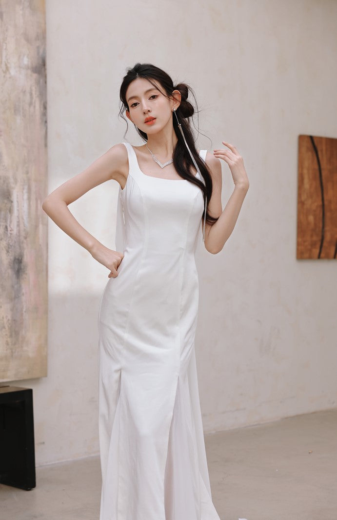 DOLLY Luxury White Graceful Sleeveless Square Collar Wedding Dress-MARY