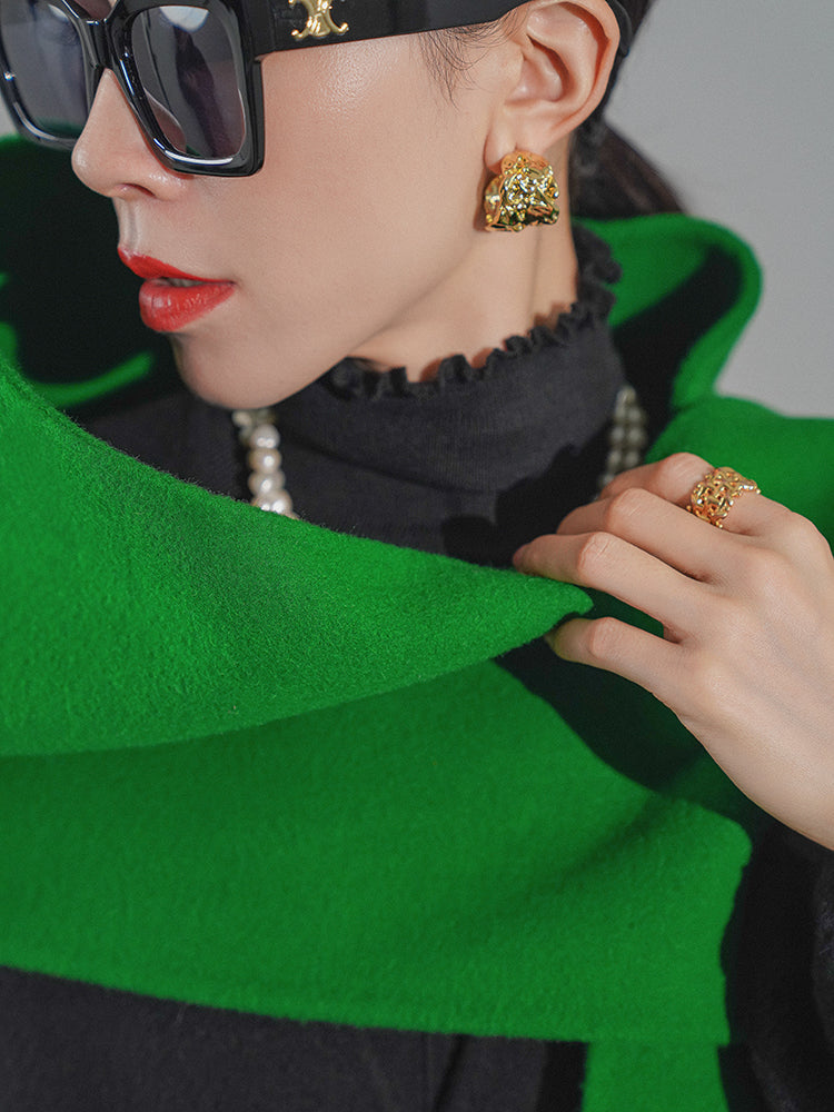 Huanzi designer double-sided cashmere coat mid-length contrast autumn winter wool coat - Time