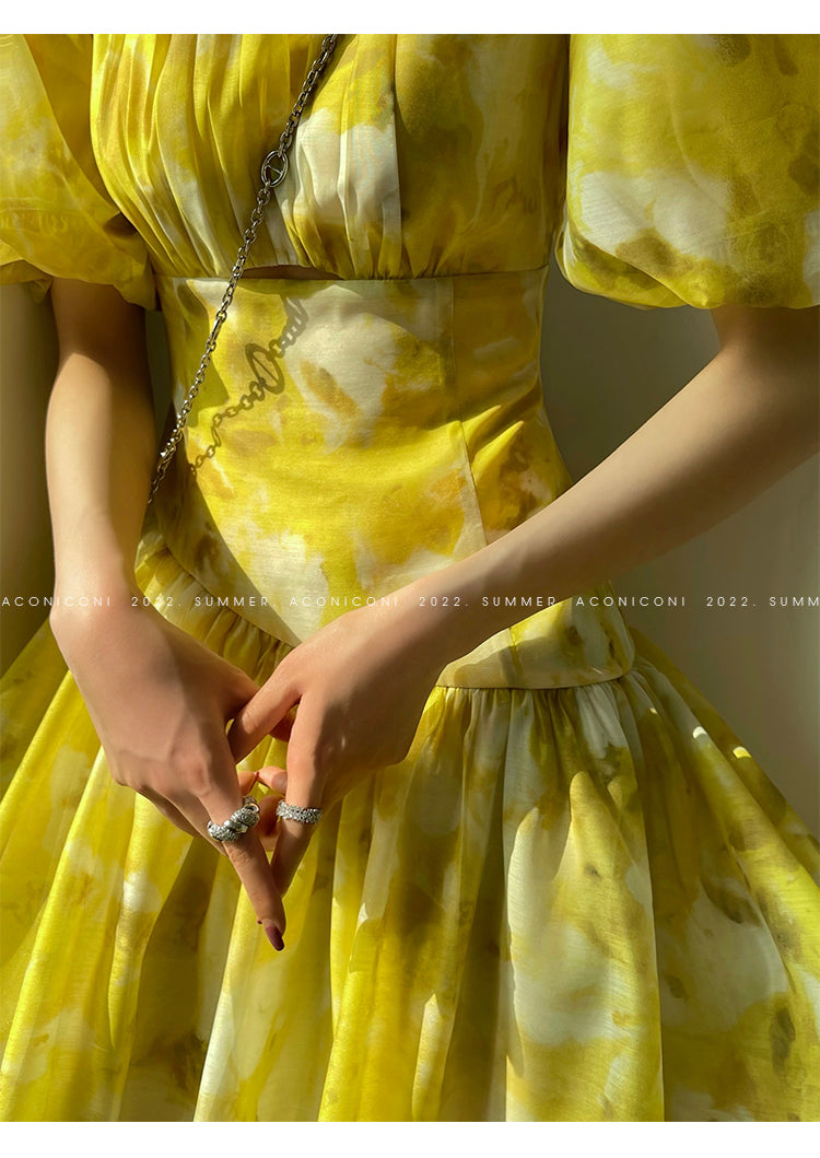 Aconiconi|Lemon yellow high end summer dress- desire