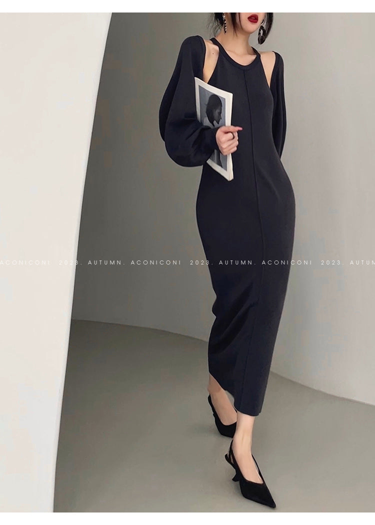 Aconiconi| Knitted dress suit + classic shawl versatile cardigan - Paris